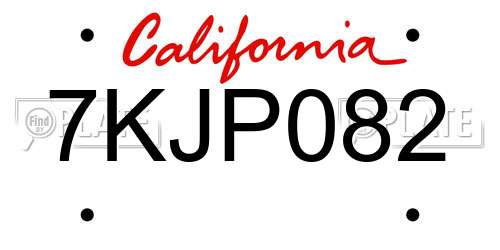 7KJP082 California License Plate