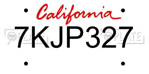 7KJP327 California License Plate