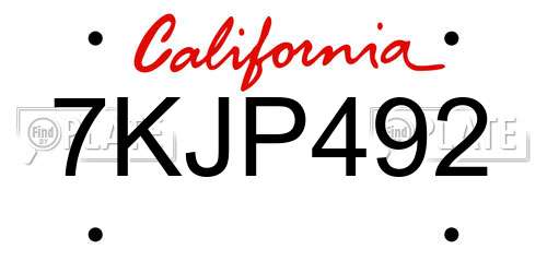 7KJP492 California License Plate
