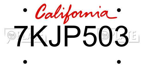 7KJP503 California License Plate