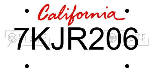 7KJR206 California License Plate