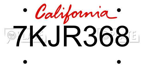 7KJR368 California License Plate
