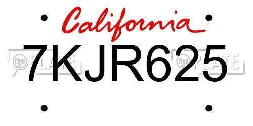 7KJR625 California License Plate