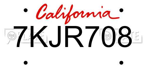 7KJR708 California License Plate