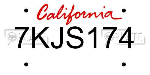 7KJS174 California License Plate