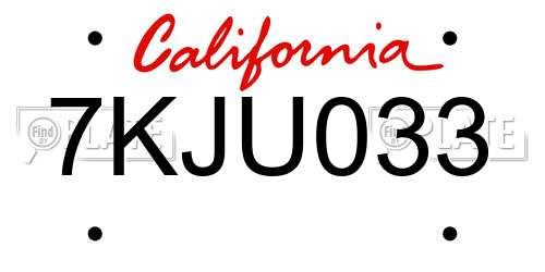 7KJU033 California License Plate