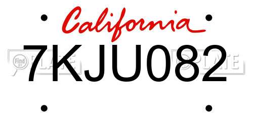 7KJU082 California License Plate