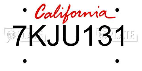 7KJU131 California License Plate