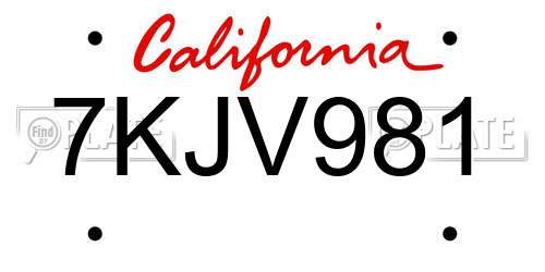 7KJV981 California License Plate