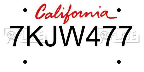 7KJW477 California License Plate