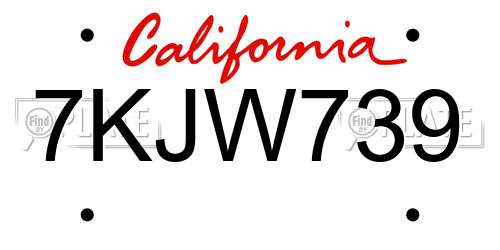 7KJW739 California License Plate