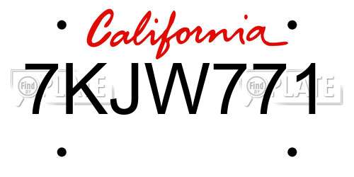 7KJW771 California License Plate
