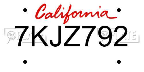 7KJZ792 California License Plate