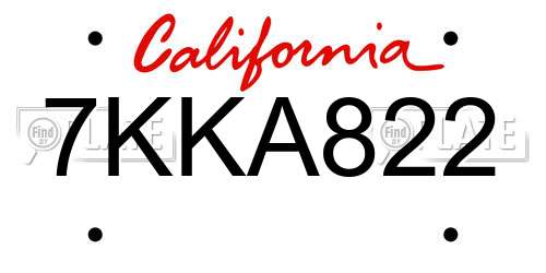 7KKA822 California License Plate