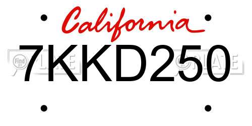 7KKD250 California License Plate