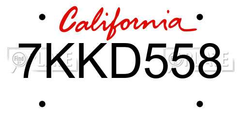 7KKD558 California License Plate