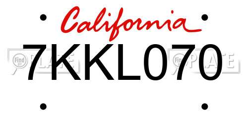 7KKL070 California License Plate