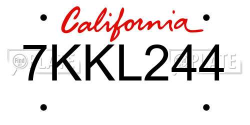 7KKL244 California License Plate