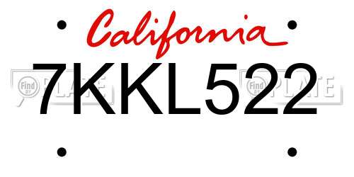 7KKL522 California License Plate