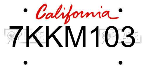 7KKM103 California License Plate