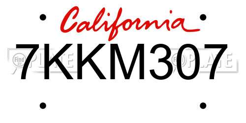 7KKM307 California License Plate
