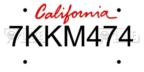 7KKM474 California License Plate