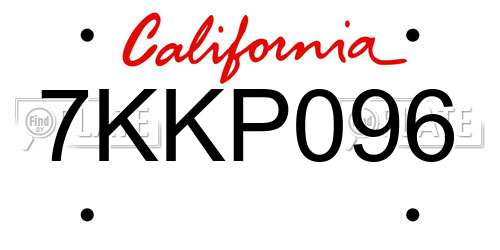 7KKP096 California License Plate
