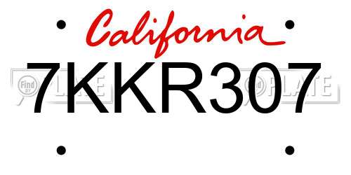 7KKR307 California License Plate