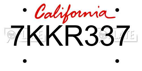 7KKR337 California License Plate