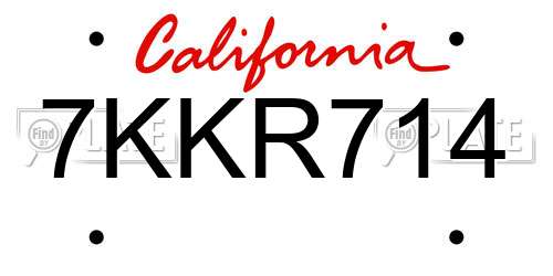 7KKR714 California License Plate