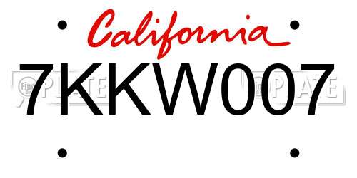 7KKW007 California License Plate