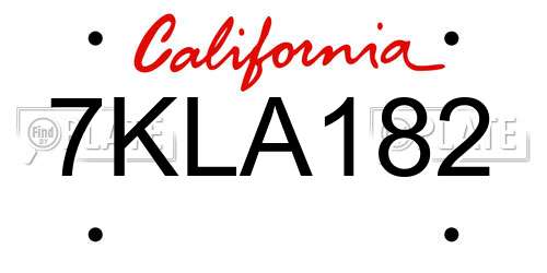 7KLA182 California License Plate