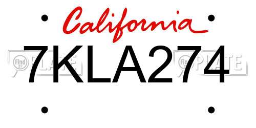 7KLA274 California License Plate