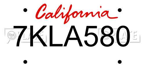 7KLA580 California License Plate