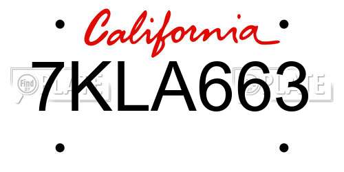 7KLA663 California License Plate