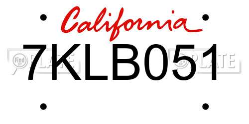 7KLB051 California License Plate