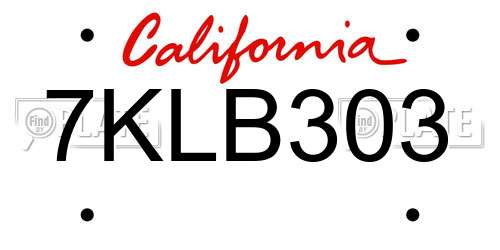 7KLB303 California License Plate