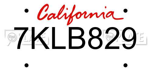 7KLB829 California License Plate