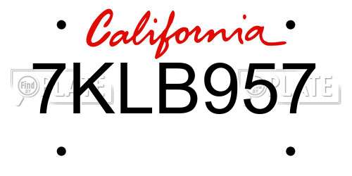 7KLB957 California License Plate