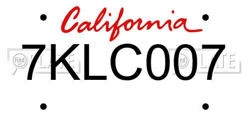 7KLC007 California License Plate