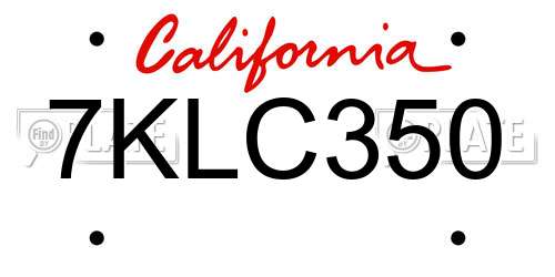 7KLC350 California License Plate