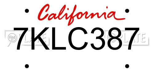 7KLC387 California License Plate