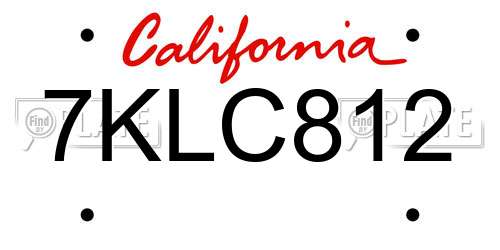 7KLC812 California License Plate