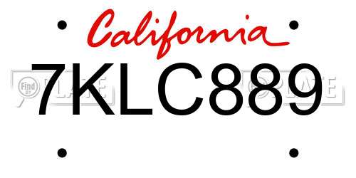 7KLC889 California License Plate