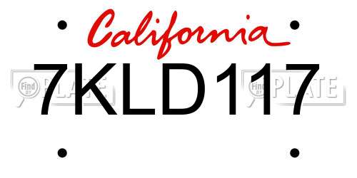 7KLD117 California License Plate