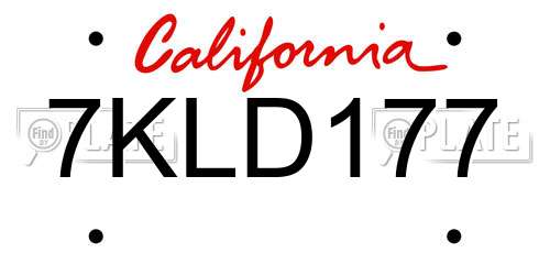 7KLD177 California License Plate