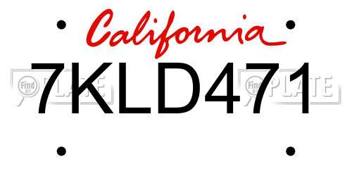 7KLD471 California License Plate