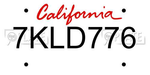 7KLD776 California License Plate