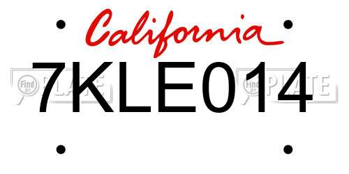 7KLE014 California License Plate