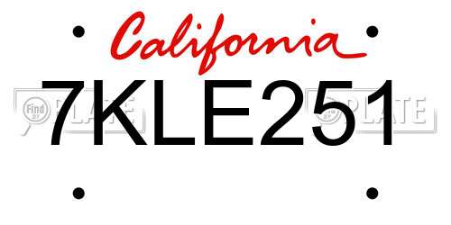 7KLE251 California License Plate